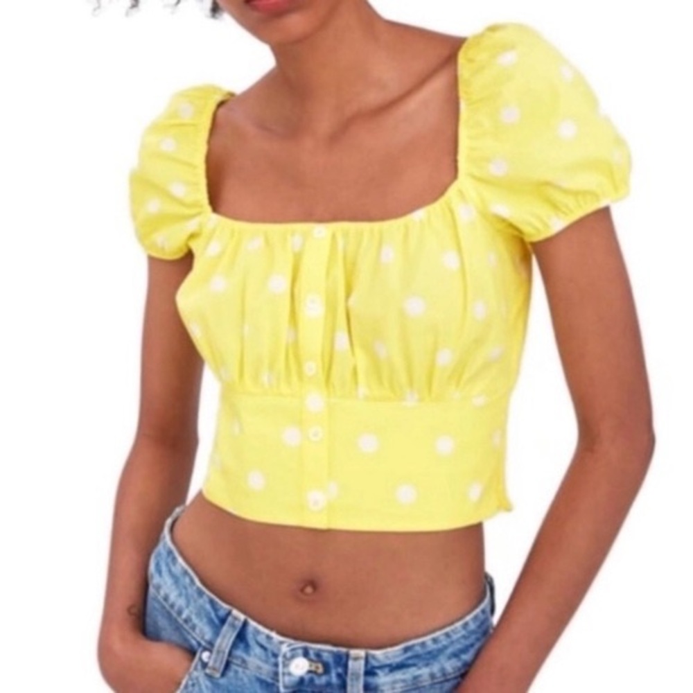 Zara yellow and white polka dot top